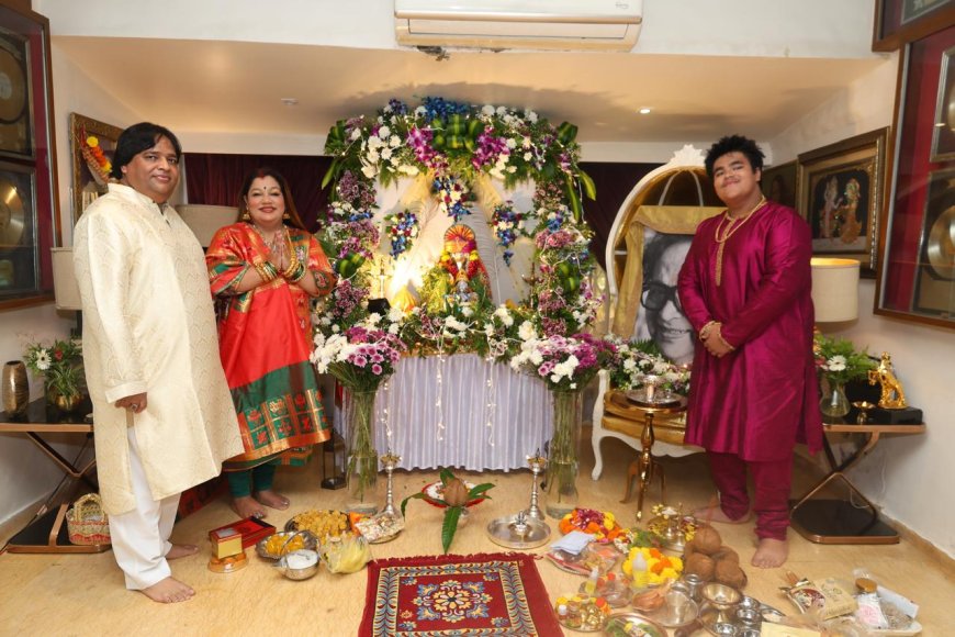 Late Bappi Lahiri’s Ganpati tradition continues ,Govind Bansal, Rema Lahiri, and Rego B Welcome Ganpati Bappa at Lahiri House